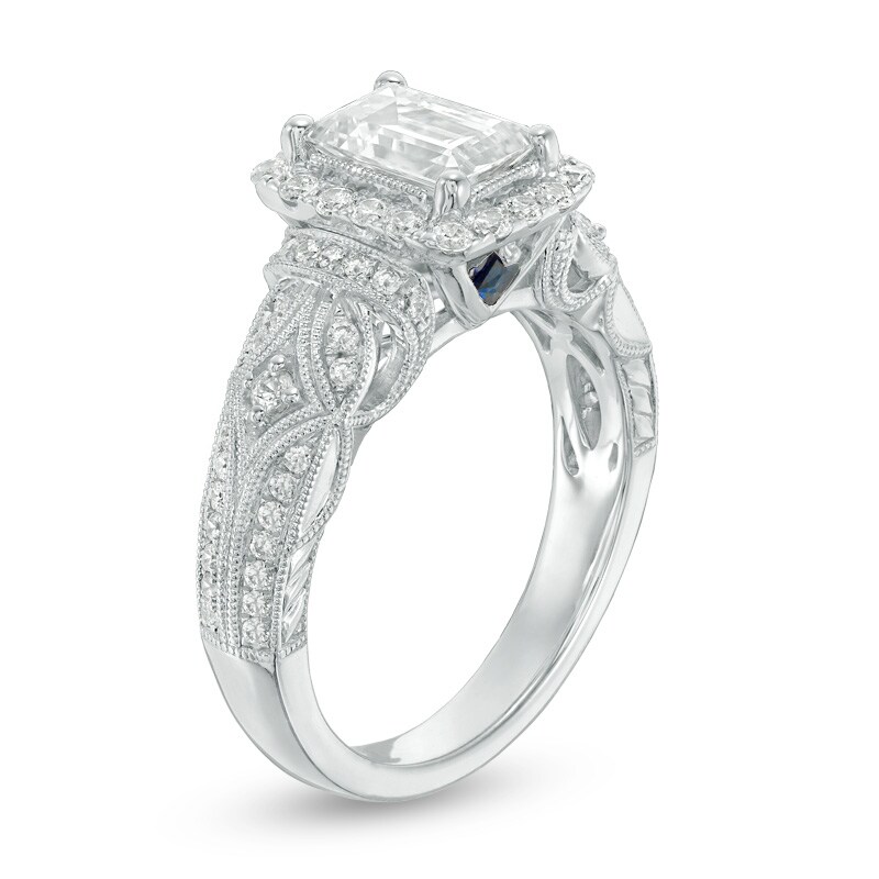 Main Image 2 of Previously Owned - Vera Wang Love Collection 1-1/2 CT. T.W. Emerald-Cut Diamond Frame Engagement Ring in 14K White Gold