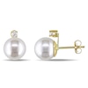 Thumbnail Image 1 of Previously Owned-8.5-9.0mm Freshwater Cultured Pearl and 1/10 CT. T.W. Diamond Stud Earrings in 14K Gold