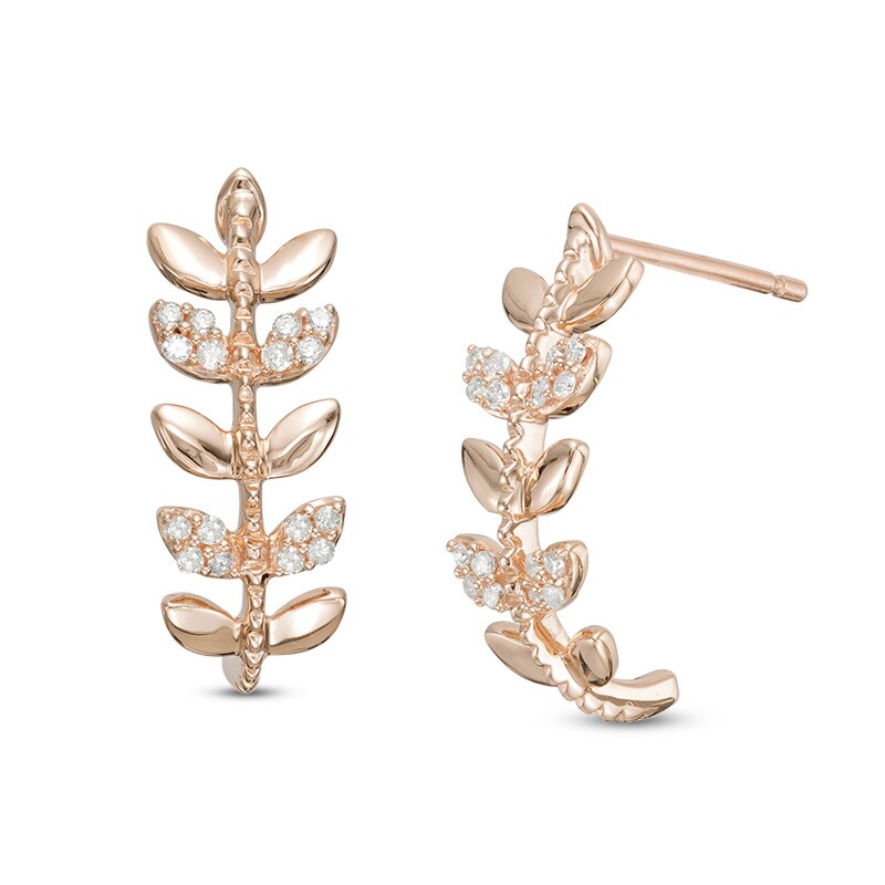 Main Image 1 of Previously Owned - 1/10 CT. T.W. Diamond Leaf Drop Earrings in 10K Rose Gold