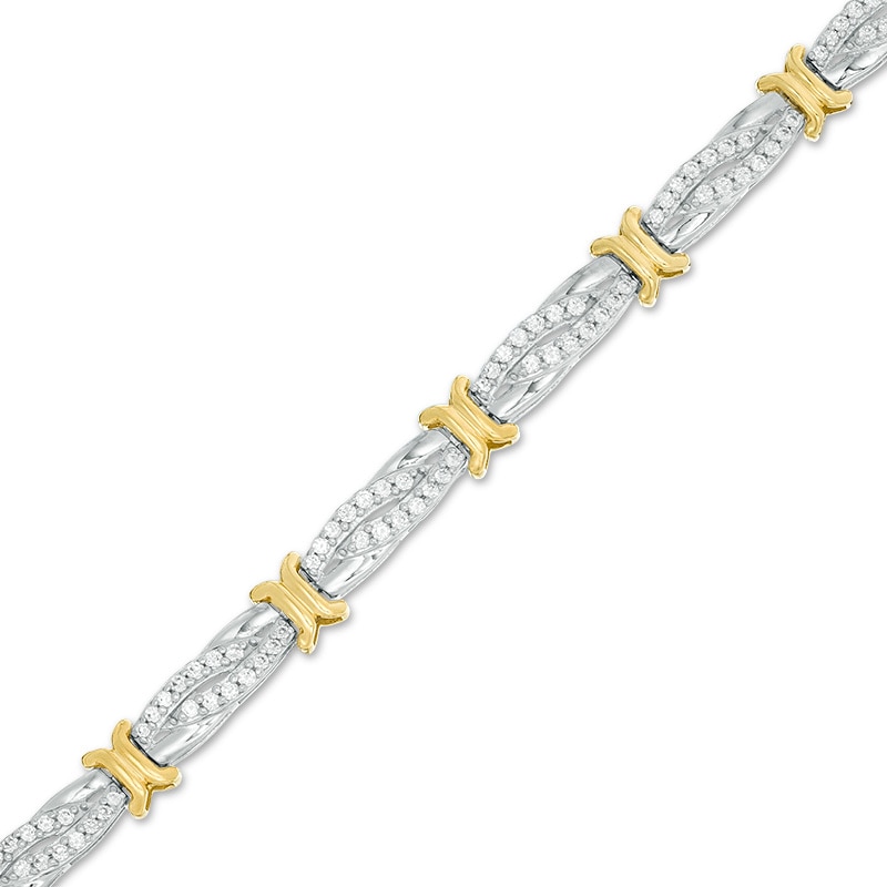 Previously Owned - 1 CT. T.W. Diamond Alternating "X" and Bypass Link Bracelet in 10K Two-Tone Gold - 7.5"