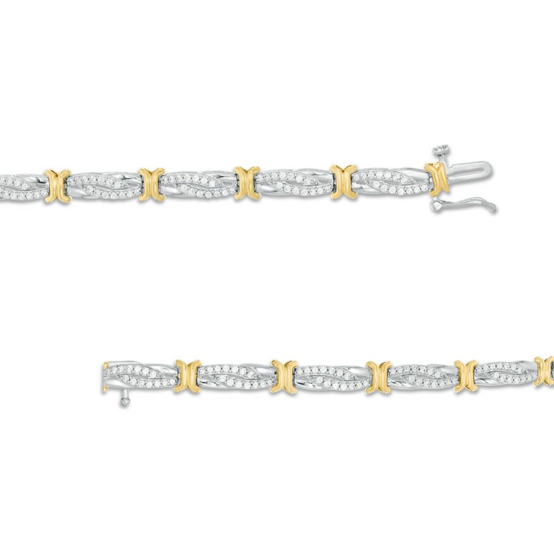 Previously Owned - 1 CT. T.W. Diamond Alternating "X" and Bypass Link Bracelet in 10K Two-Tone Gold - 7.5"
