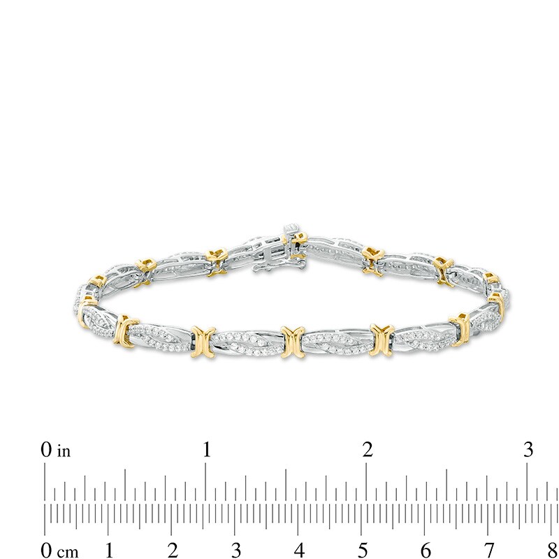 Previously Owned - 1 CT. T.W. Diamond Alternating "X" and Bypass Link Bracelet in 10K Two-Tone Gold - 7.5"