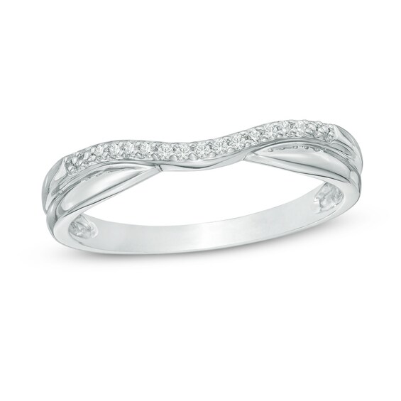 Previously Owned - 1/15 CT. T.w. Diamond Double Row Contour Wedding Band in 14K White Gold