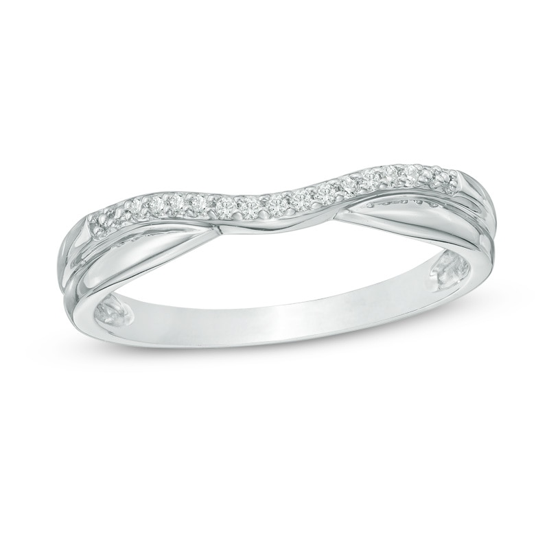 Main Image 1 of Previously Owned - 1/15 CT. T.W. Diamond Double Row Contour Wedding Band in 14K White Gold