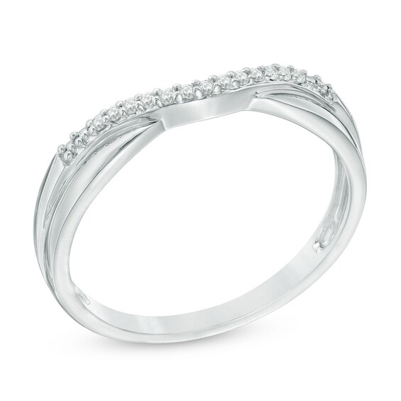 Previously Owned - 1/15 CT. T.w. Diamond Double Row Contour Wedding Band in 14K White Gold