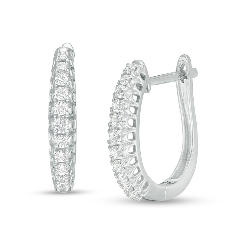 Main Image 1 of Previously Owned - 1/4 CT. T.W. Diamond Hoop Earrings in 10K White Gold