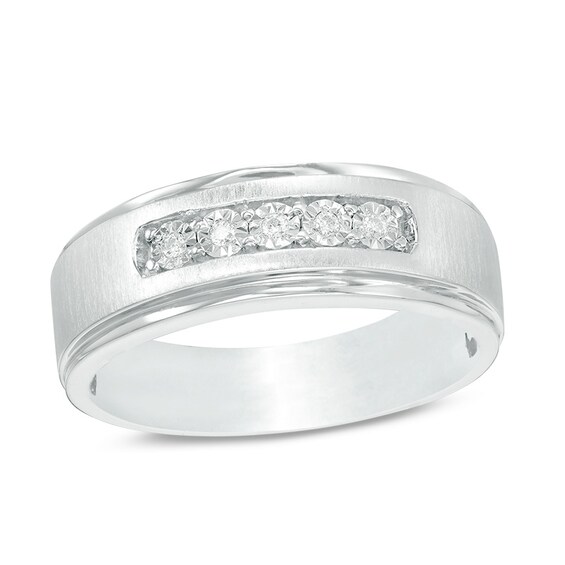 Previously Owned - 1/20 CT. T.w. Diamond Five Stone Satin Wedding Band in 10K White Gold