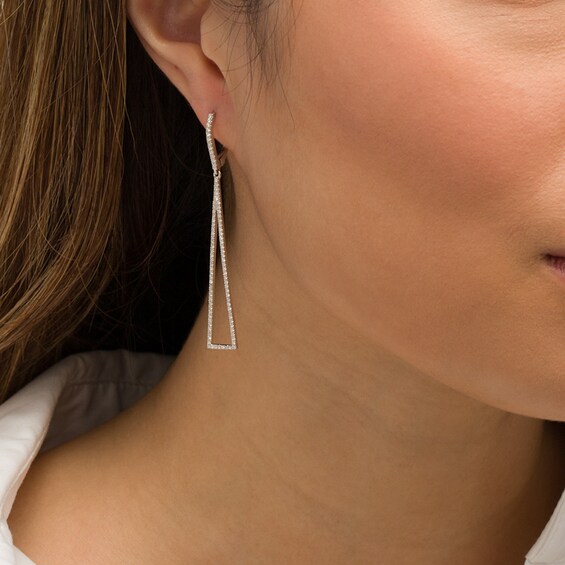 Previously Owned - 3/4 CT. T.w. Diamond Elongated Triangular Drop Earrings in Sterling Silver