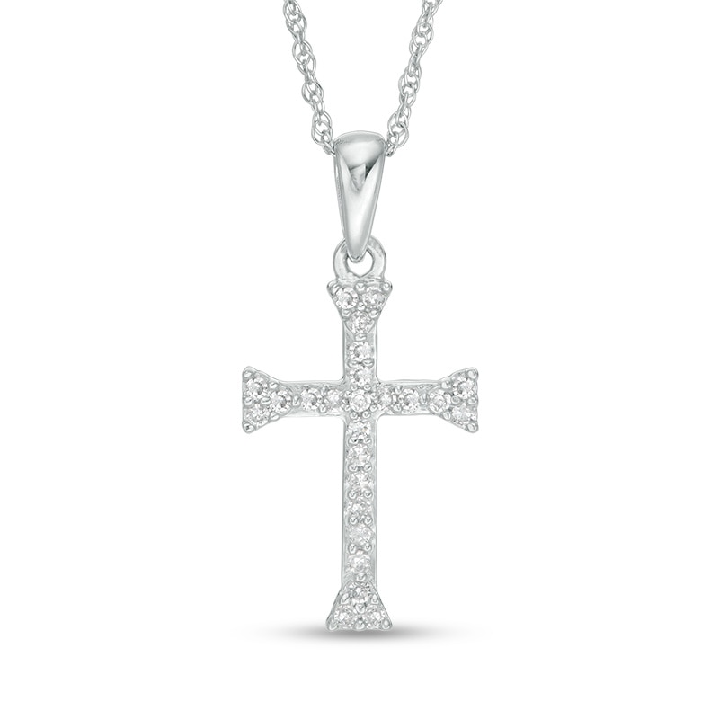 Main Image 1 of Previously Owned - 1/10 CT. T.W. Diamond Flared Cross Pendant in 10K White Gold
