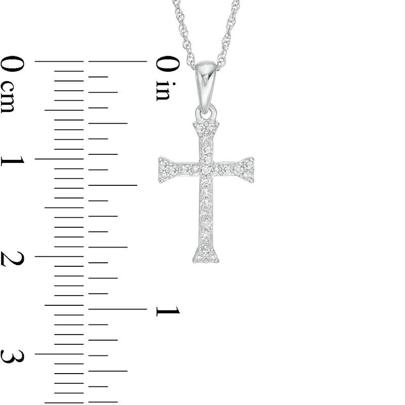 Main Image 3 of Previously Owned - 1/10 CT. T.W. Diamond Flared Cross Pendant in 10K White Gold