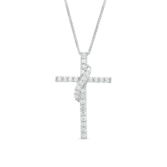 Previously Owned - 1/2 CT. T.w. Diamond Cross with Sash Pendant in 10K White Gold