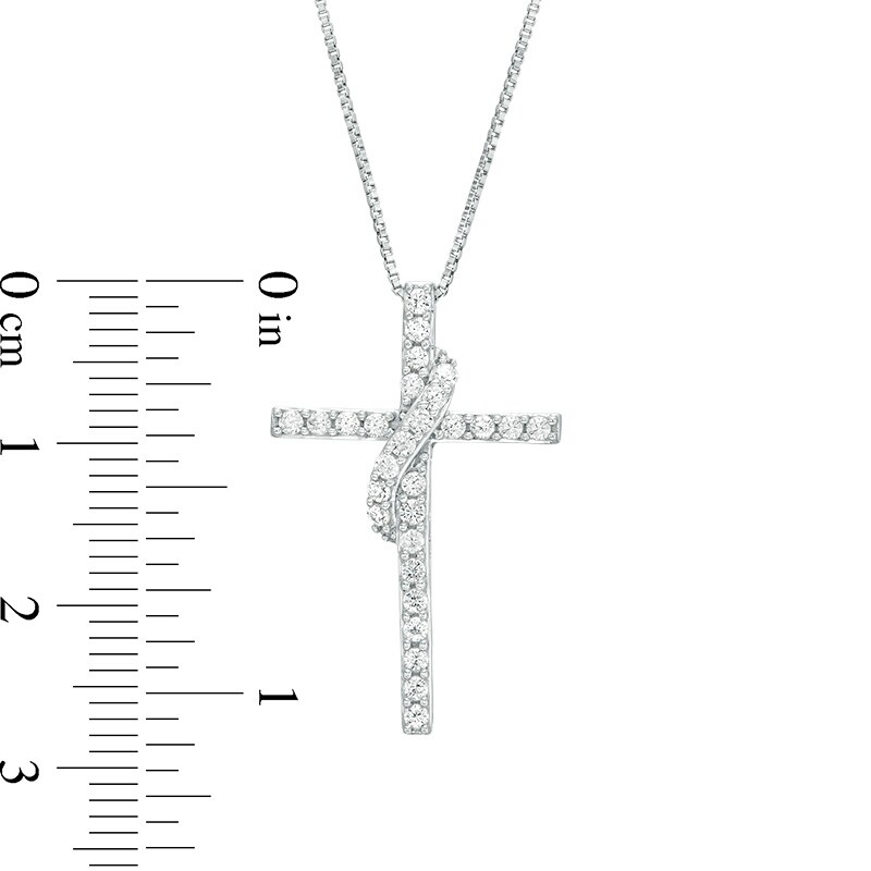 Main Image 3 of Previously Owned - 1/2 CT. T.W. Diamond Cross with Sash Pendant in 10K White Gold