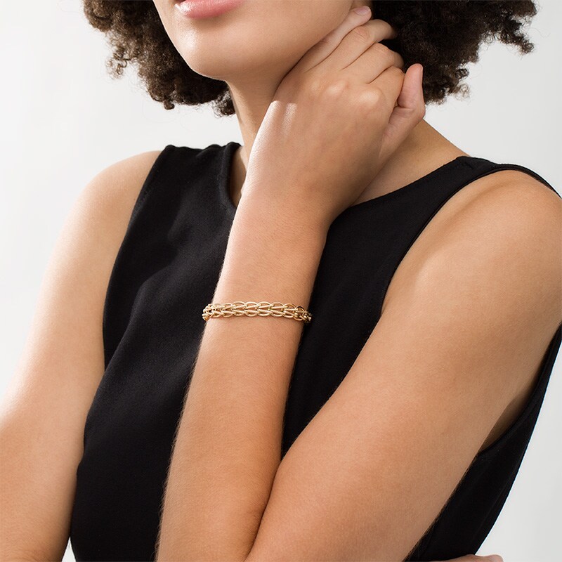 Main Image 2 of Previously Owned - Made in Italy 8.5mm Diamond-Cut "V" and Oval Link Chain Bracelet in 14K Gold - 7.5"