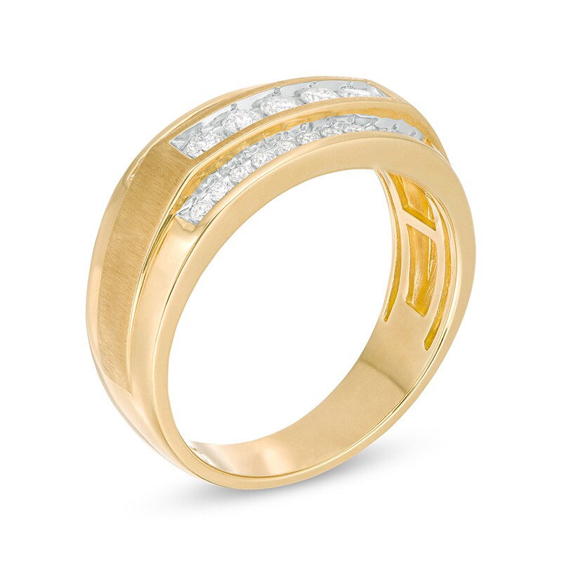 Main Image 3 of Previously Owned - 1/4 CT. T.W. Diamond Triple Row Multi-Finish Ring in 10K Gold