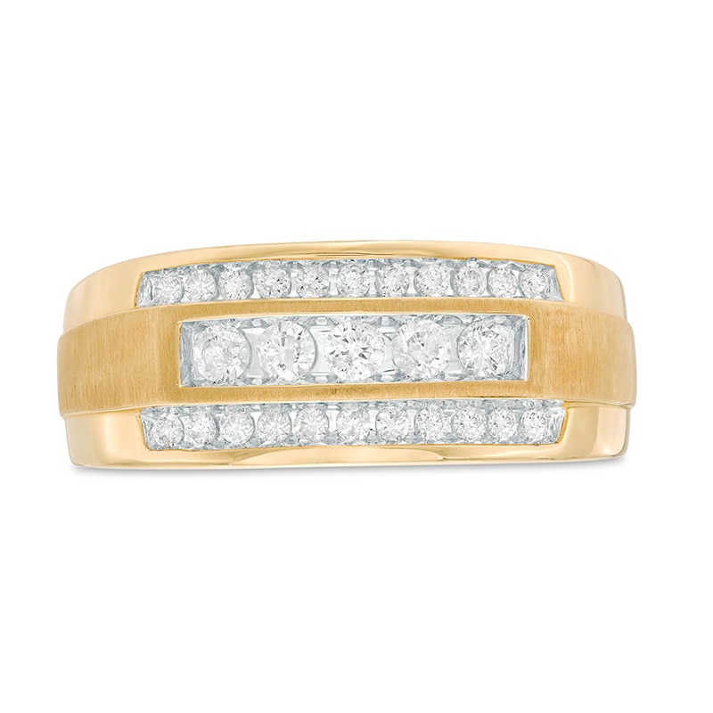 Main Image 4 of Previously Owned - 1/4 CT. T.W. Diamond Triple Row Multi-Finish Ring in 10K Gold