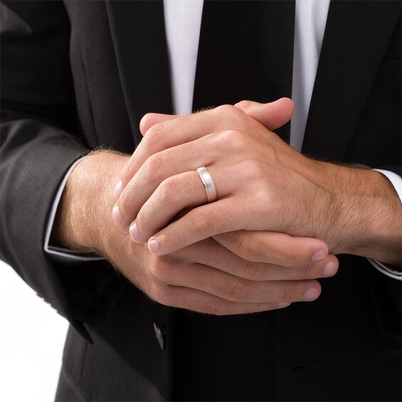 Previously Owned - 6.0mm Multi-Finish center Stripe Milgrain Comfort-Fit Wedding Band in 10K Two-Tone Gold