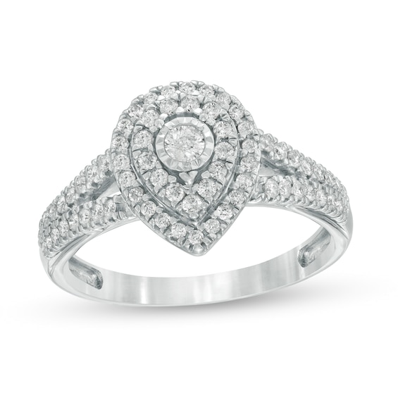Previously Owned - 1/2 CT. T.w. Diamond Double Pear-Shaped Frame Engagement Ring in 10K White Gold