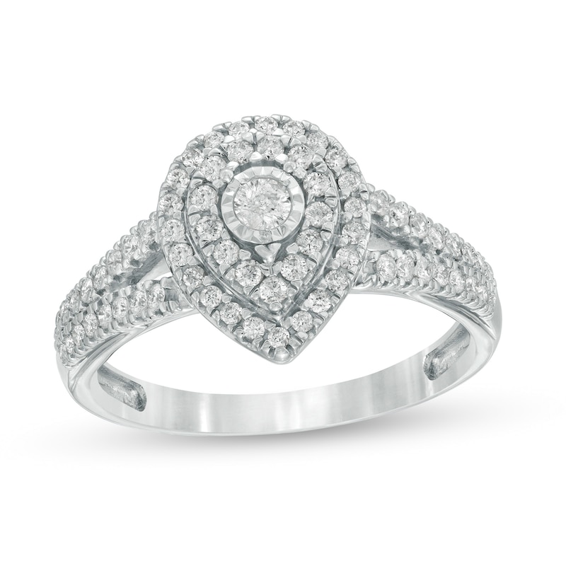 Main Image 1 of Previously Owned - 1/2 CT. T.W. Diamond Double Pear-Shaped Frame Engagement Ring in 10K White Gold