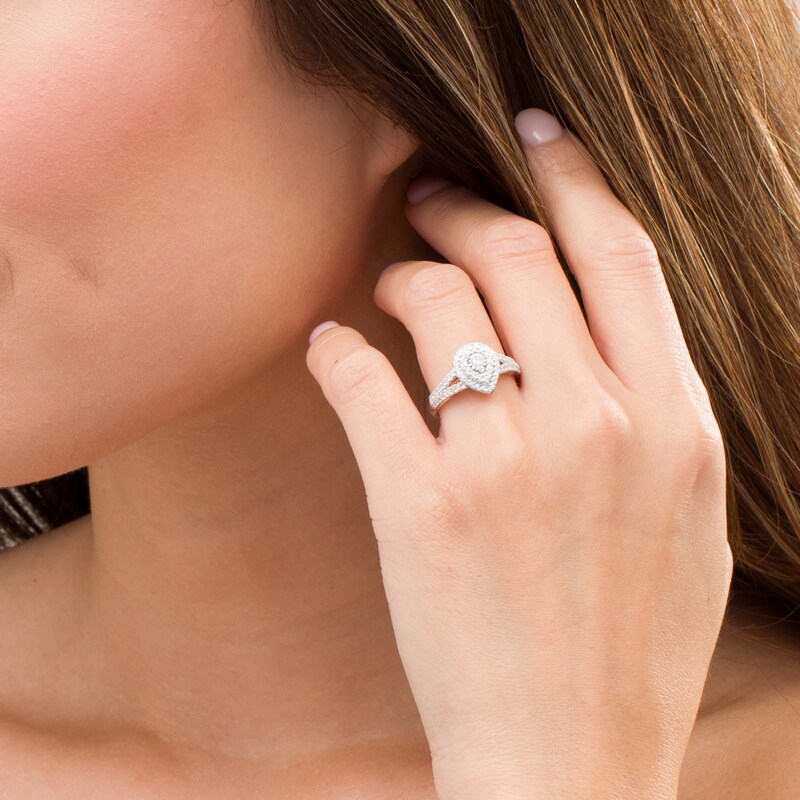 Main Image 2 of Previously Owned - 1/2 CT. T.W. Diamond Double Pear-Shaped Frame Engagement Ring in 10K White Gold