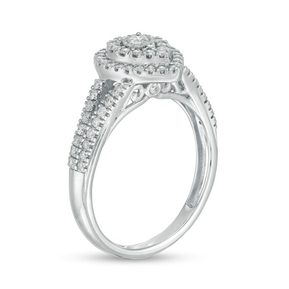 Previously Owned - 1/2 CT. T.w. Diamond Double Pear-Shaped Frame Engagement Ring in 10K White Gold