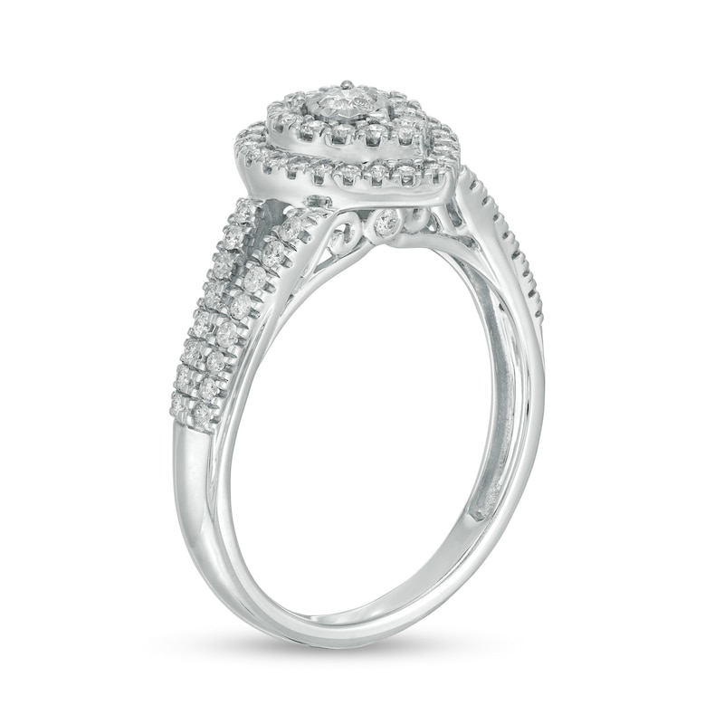 Main Image 3 of Previously Owned - 1/2 CT. T.W. Diamond Double Pear-Shaped Frame Engagement Ring in 10K White Gold