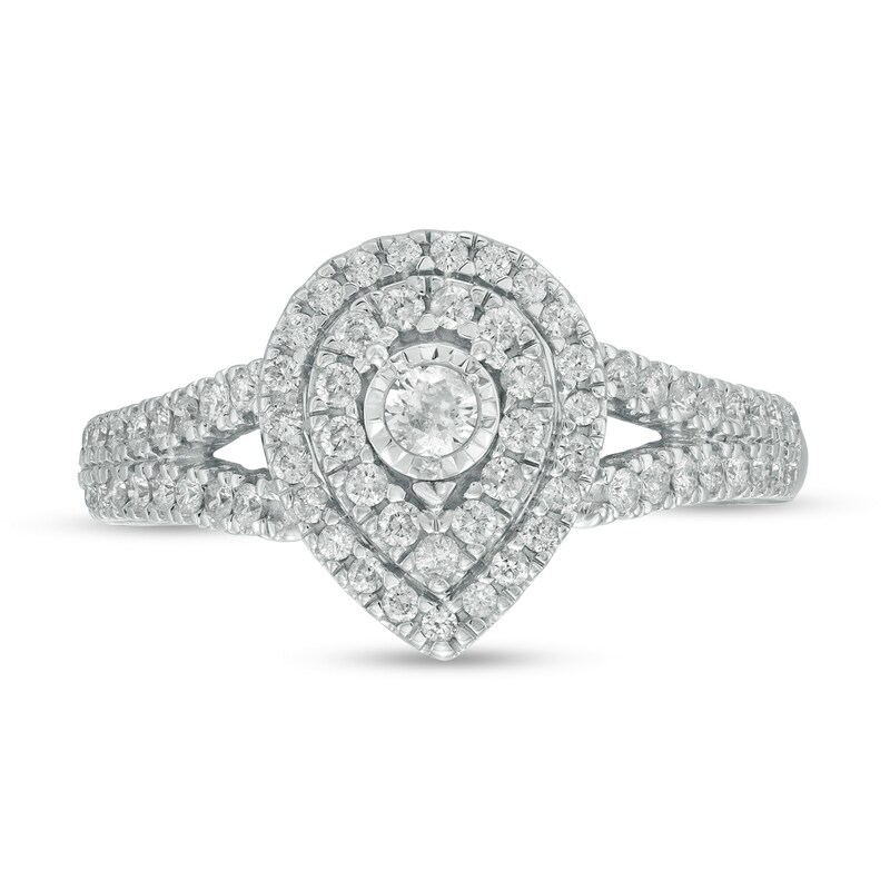 Main Image 4 of Previously Owned - 1/2 CT. T.W. Diamond Double Pear-Shaped Frame Engagement Ring in 10K White Gold