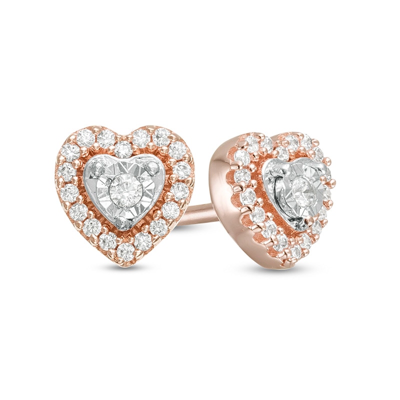 Main Image 1 of Previously Owned - 1/8 CT. T.W. Diamond Heart Frame Stud Earrings in 10K Rose Gold
