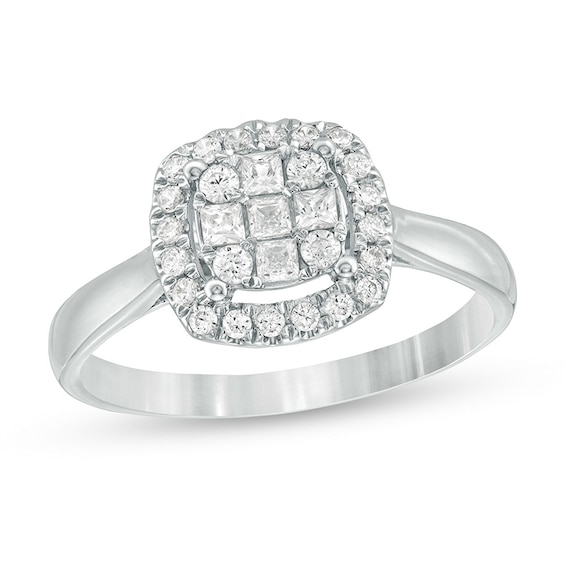 Previously Owned - 1/2 CT. T.w. Princess-Cut Diamond Cushion Frame Ring in 10K White Gold