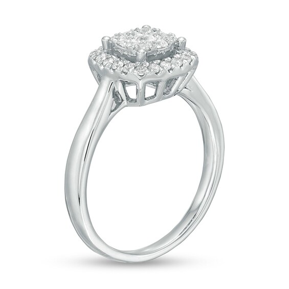Previously Owned - 1/2 CT. T.w. Princess-Cut Diamond Cushion Frame Ring in 10K White Gold
