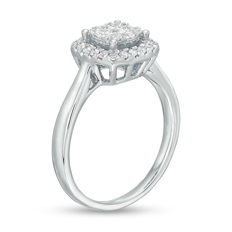 Main Image 3 of Previously Owned - 1/2 CT. T.W. Princess-Cut Diamond Cushion Frame Ring in 10K White Gold