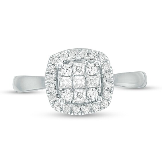 Previously Owned - 1/2 CT. T.w. Princess-Cut Diamond Cushion Frame Ring in 10K White Gold