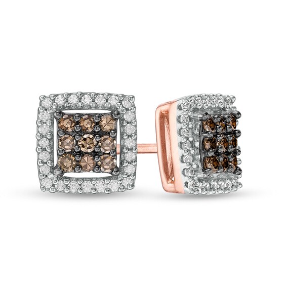Previously Owned - 1/3 CT. T.w. Champagne and White Composite Diamond Square Frame Stud Earrings in 10K Rose Gold