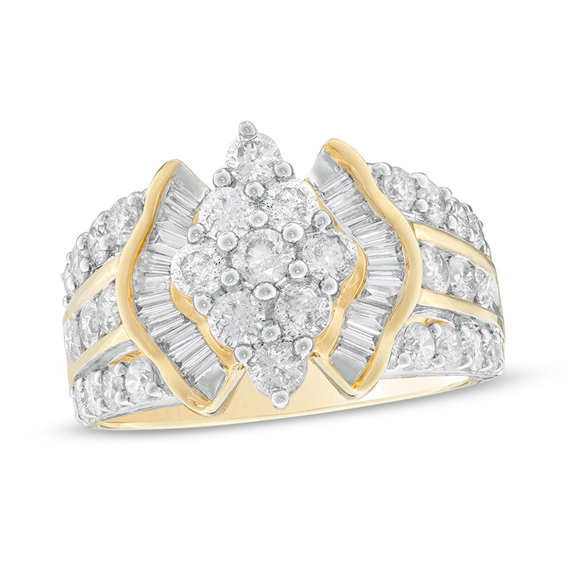Main Image 1 of Previously Owned - 2 CT. T.W. Composite Diamond Kite-Shaped Multi-Row Collar Ring in 10K Gold