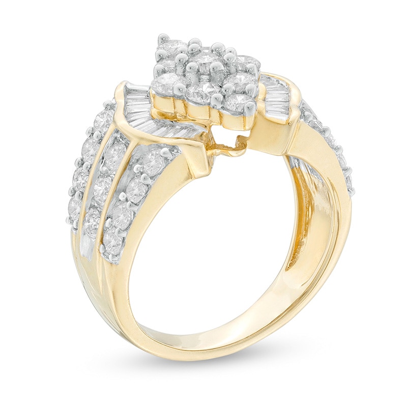 Main Image 2 of Previously Owned - 2 CT. T.W. Composite Diamond Kite-Shaped Multi-Row Collar Ring in 10K Gold