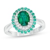 Thumbnail Image 1 of Previously Owned - Oval Lab-Created Emerald and White Sapphire Double Frame Ring in Sterling Silver