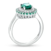 Thumbnail Image 3 of Previously Owned - Oval Lab-Created Emerald and White Sapphire Double Frame Ring in Sterling Silver