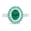 Thumbnail Image 4 of Previously Owned - Oval Lab-Created Emerald and White Sapphire Double Frame Ring in Sterling Silver