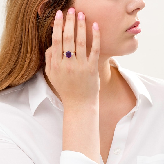 Previously Owned - Oval Amethyst and White Topaz Tri-Sides Ring in 10K Gold