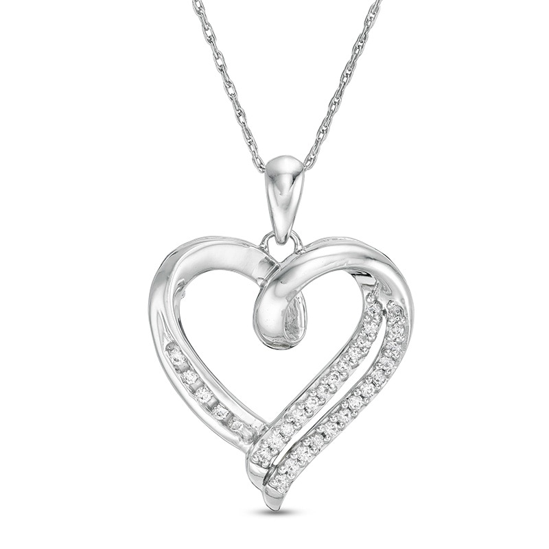 Main Image 1 of Previously Owned - 1/4 CT. T.W. Diamond Swirl Heart Pendant in 10K White Gold