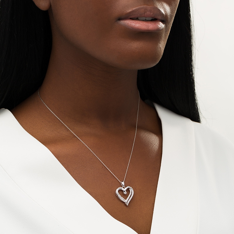 Main Image 2 of Previously Owned - 1/4 CT. T.W. Diamond Swirl Heart Pendant in 10K White Gold