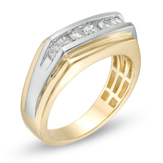 Previously Owned - Men's 5/8 CT. T.w. Diamond Seven Stone Wedding Band in 10K Two-Tone Gold