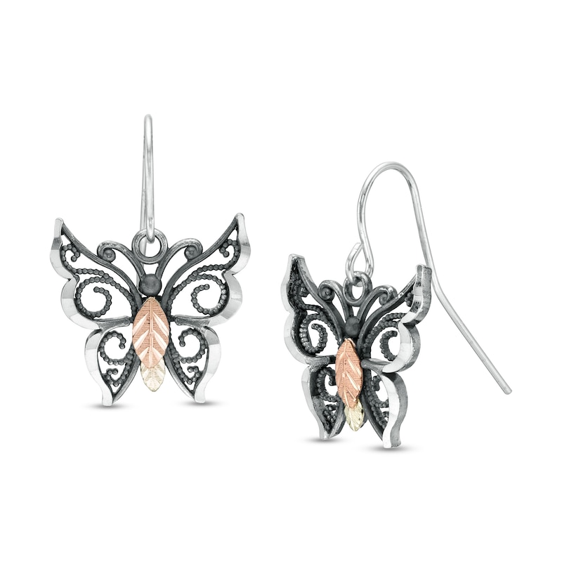 Previously Owned - Black Hills Gold Oxidized Butterfly Drop Earrings in Sterling Silver