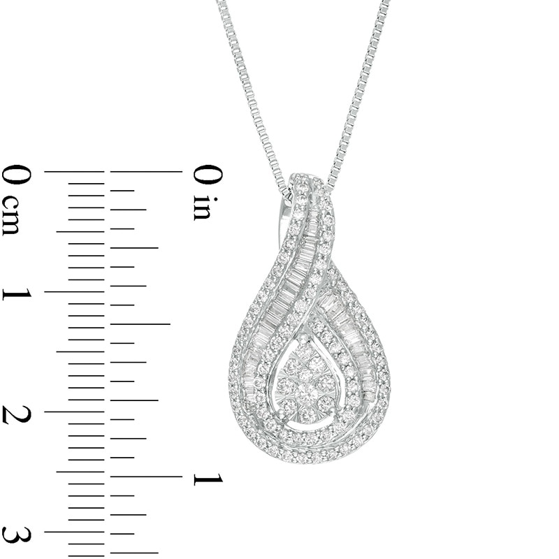 Main Image 2 of Previously Owned - 3/4 CT. T.W. Baguette and Round Diamond Teardrop Frame Pendant in 10K White Gold