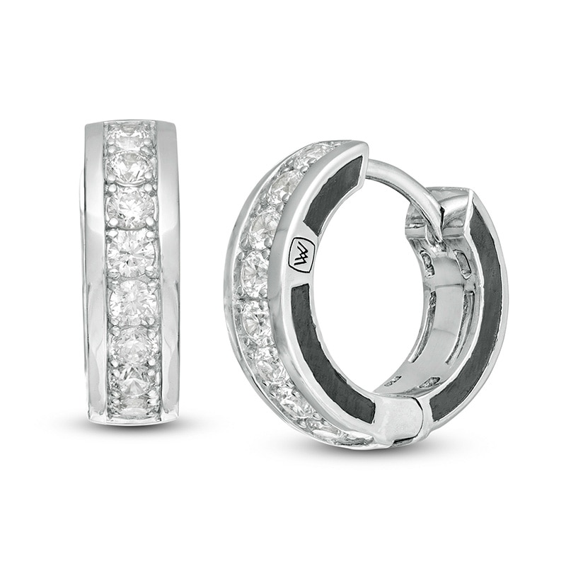 Main Image 1 of Previously Owned - Vera Wang Men 5/8 CT. T.W. Diamond Huggie Hoop Earrings in Sterling Silver and Black Rhodium