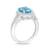 Thumbnail Image 3 of Previously Owned - Oval Swiss Blue Topaz and Lab-Created White Sapphire Flower Petal Frame Ring in Sterling Silver