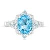 Thumbnail Image 4 of Previously Owned - Oval Swiss Blue Topaz and Lab-Created White Sapphire Flower Petal Frame Ring in Sterling Silver