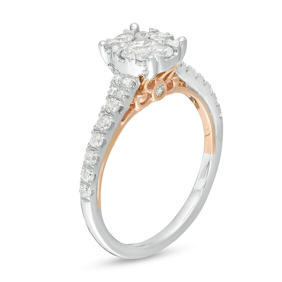 Previously Owned - 3/4 CT. T.w. Diamond Oval Frame Engagement Ring in 14K Two-Tone Gold