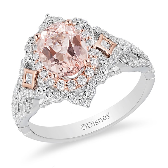 Previously Owned - Enchanted Disney Aurora Morganite and 3/4 CT. T.w. Diamond Engagement Ring in 14K Two-Tone Gold