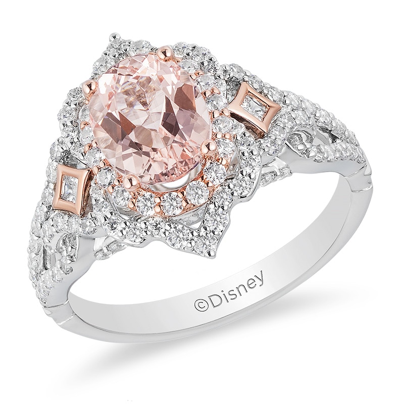 Previously Owned - Enchanted Disney Aurora Morganite and 3/4 CT. T.W. Diamond Engagement Ring in 14K Two-Tone Gold