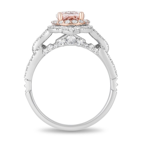 Previously Owned - Enchanted Disney Aurora Morganite and 3/4 CT. T.w. Diamond Engagement Ring in 14K Two-Tone Gold